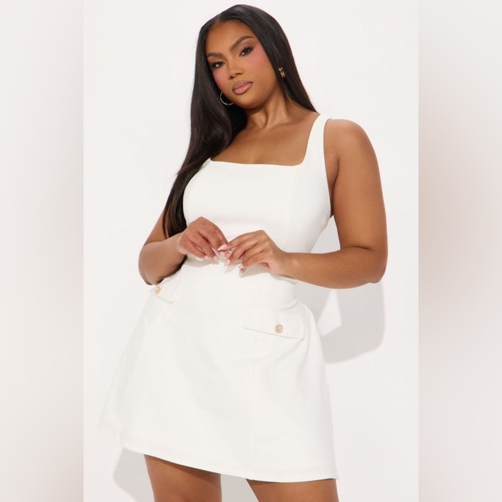 Fashion Nova Mila Ponte Square Neck Mini Dress Off White NWT Medium
